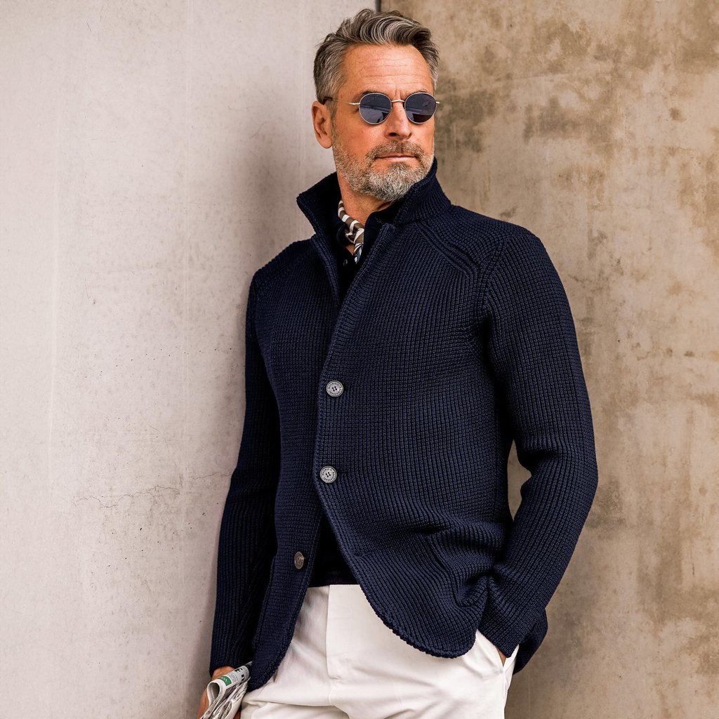 Men's Cardigan Button Front Stand Collar – Casual, Office