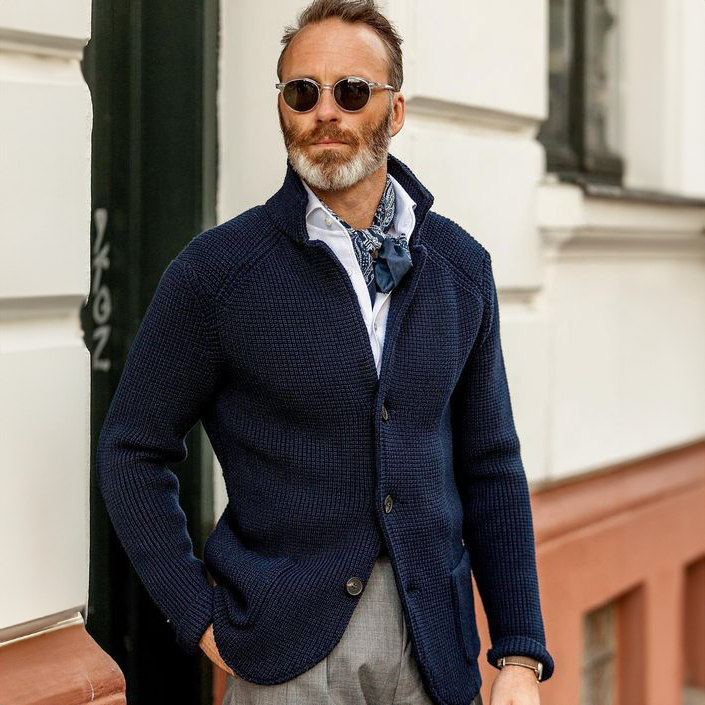 Men's Cardigan Button Front Stand Collar – Casual, Office