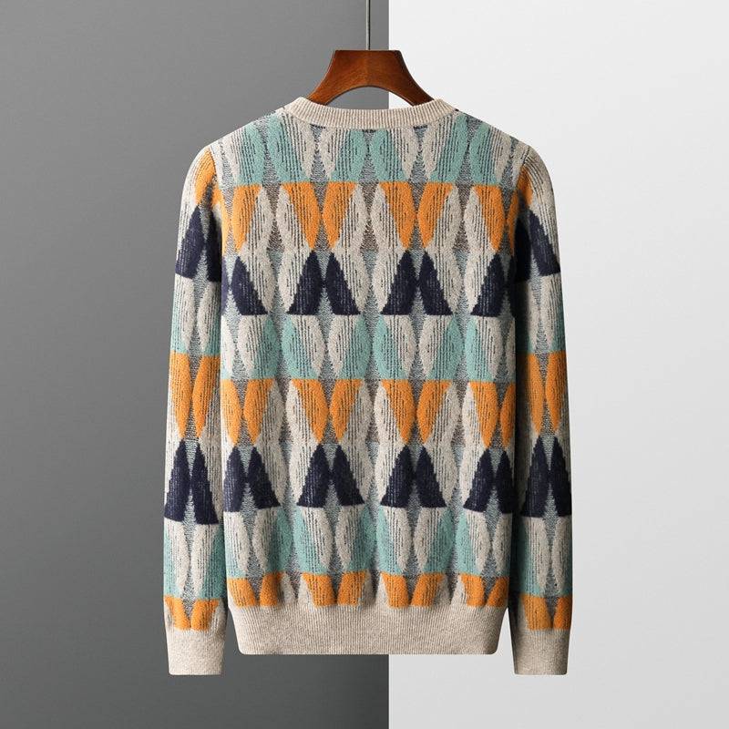 Men's Geometric Knit Sweater Alpine Pattern – Casual Wear, Winter Fashion