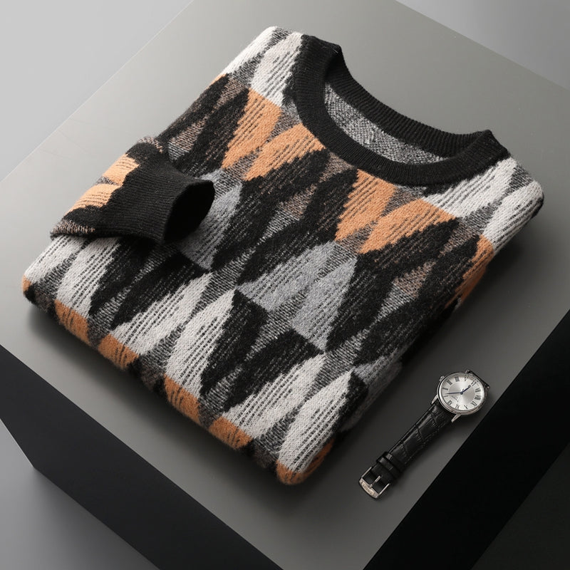 Men's Geometric Knit Sweater Alpine Pattern – Casual Wear, Winter Fashion