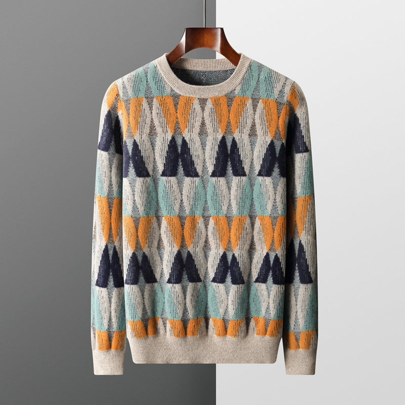 Men's Geometric Knit Sweater Alpine Pattern – Casual Wear, Winter Fashion