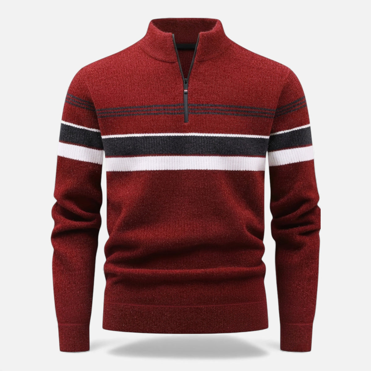 Men's Half-Zip Knit Sweater, Thick Striped Design – Casual Wear, Winter Fashion