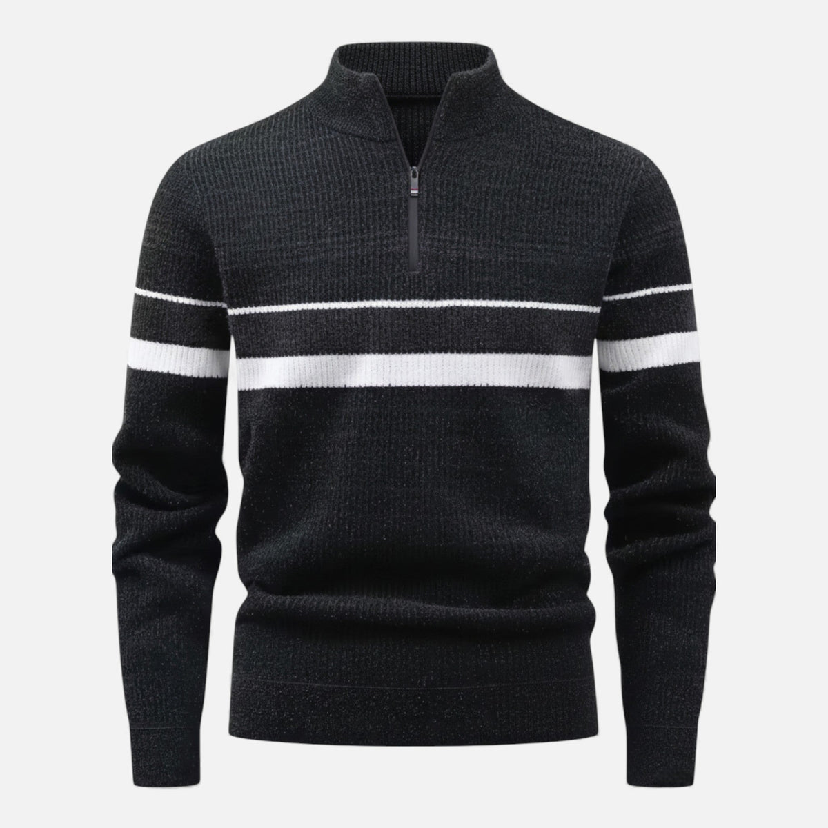 Men's Half-Zip Knit Sweater, Thick Striped Design – Casual Wear, Winter Fashion