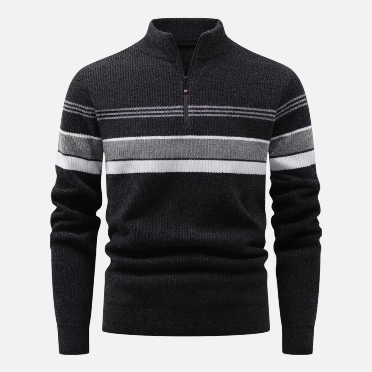 Men's Half-Zip Knit Sweater, Thick Striped Design – Casual Wear, Winter Fashion