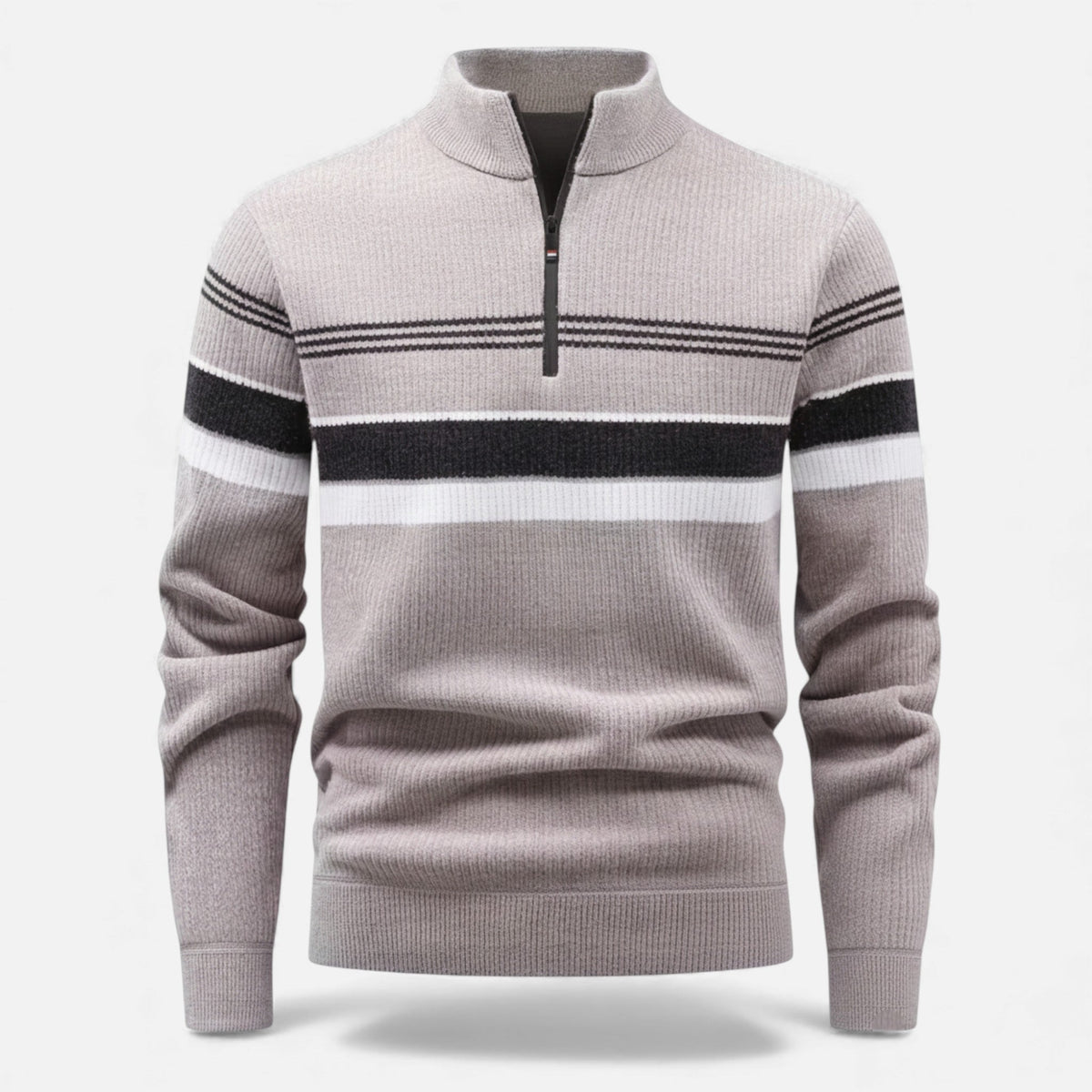 Men's Half-Zip Knit Sweater, Thick Striped Design – Casual Wear, Winter Fashion
