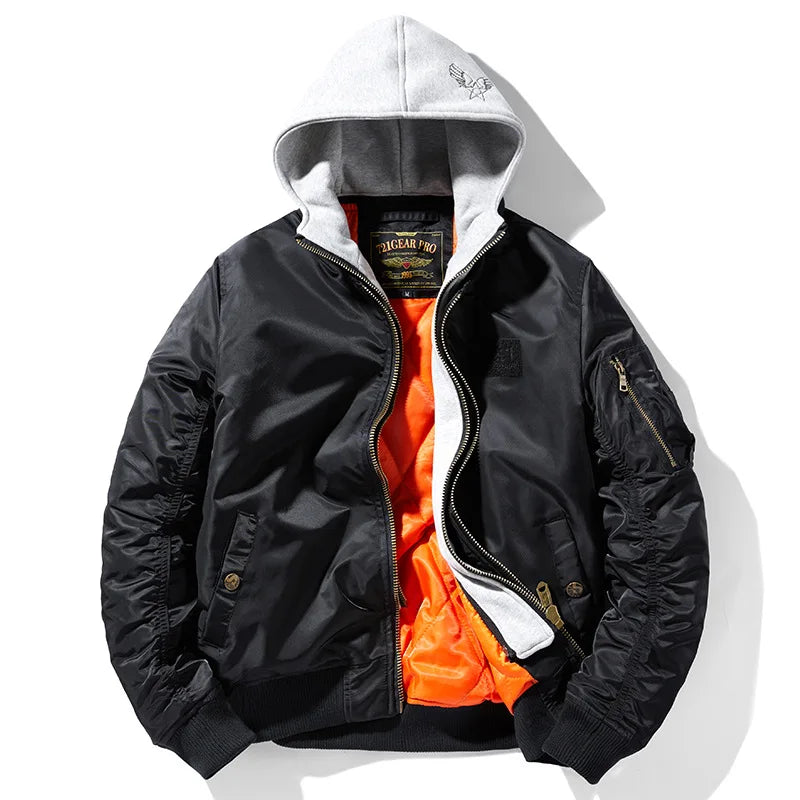 Men's Hooded Bomber Jacket - Military Style, Multiple Pockets – Casual, Outdoor