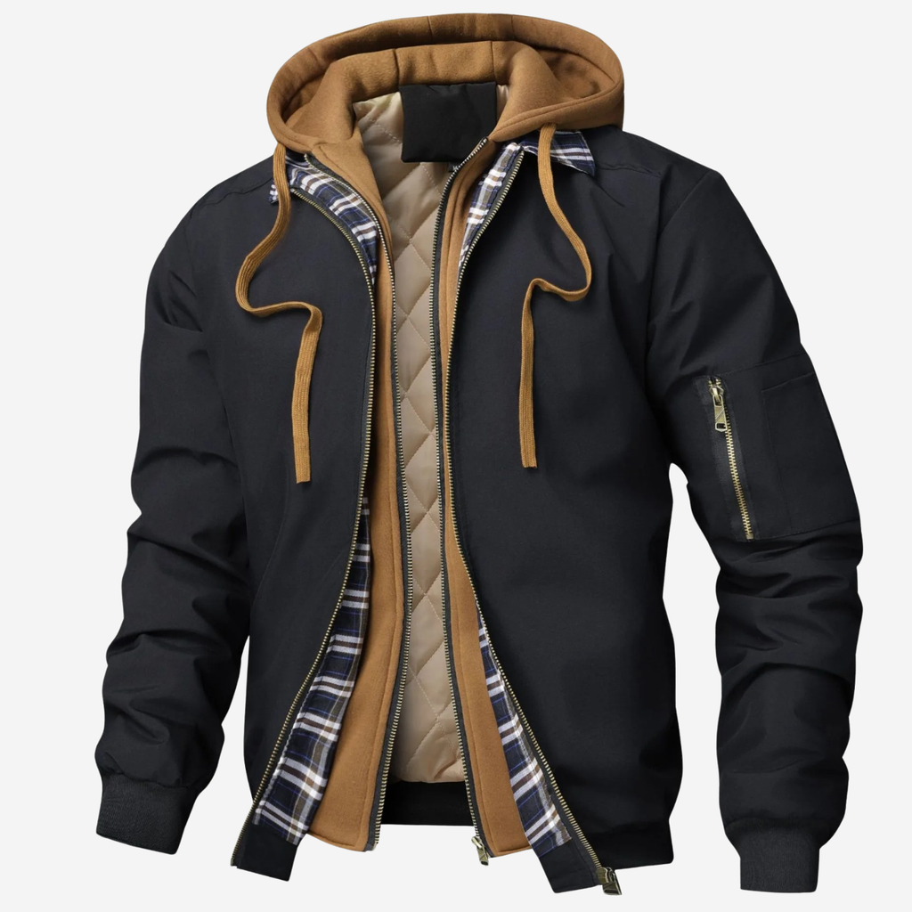 Men's Hooded Bomber Jacket - Quilted, Weather-Resistant – Everyday Wear, Travel
