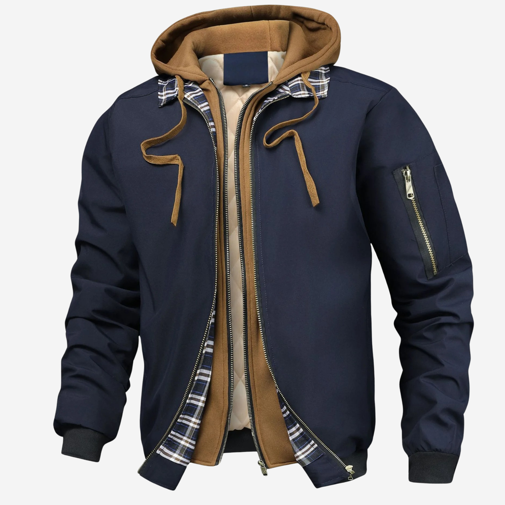 Men's Hooded Bomber Jacket - Quilted, Weather-Resistant – Everyday Wear, Travel