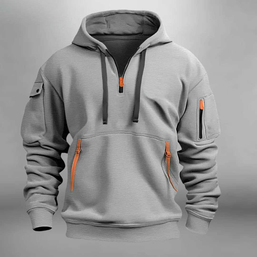 Men's Hoodie with Quarter Zip and Multi Pockets – Casual, Everyday Wear