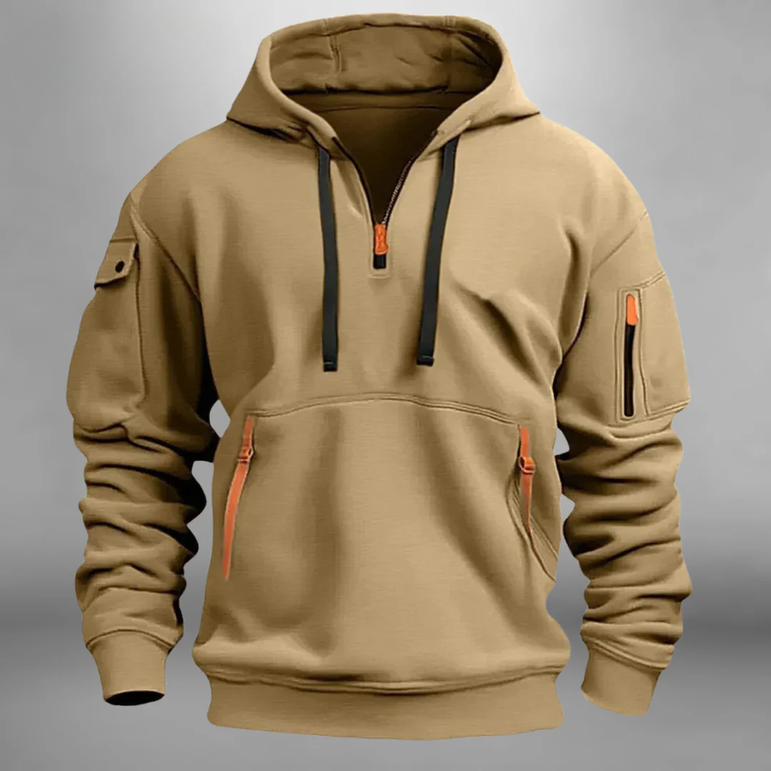 Men's Hoodie with Quarter Zip and Multi Pockets – Casual, Everyday Wear