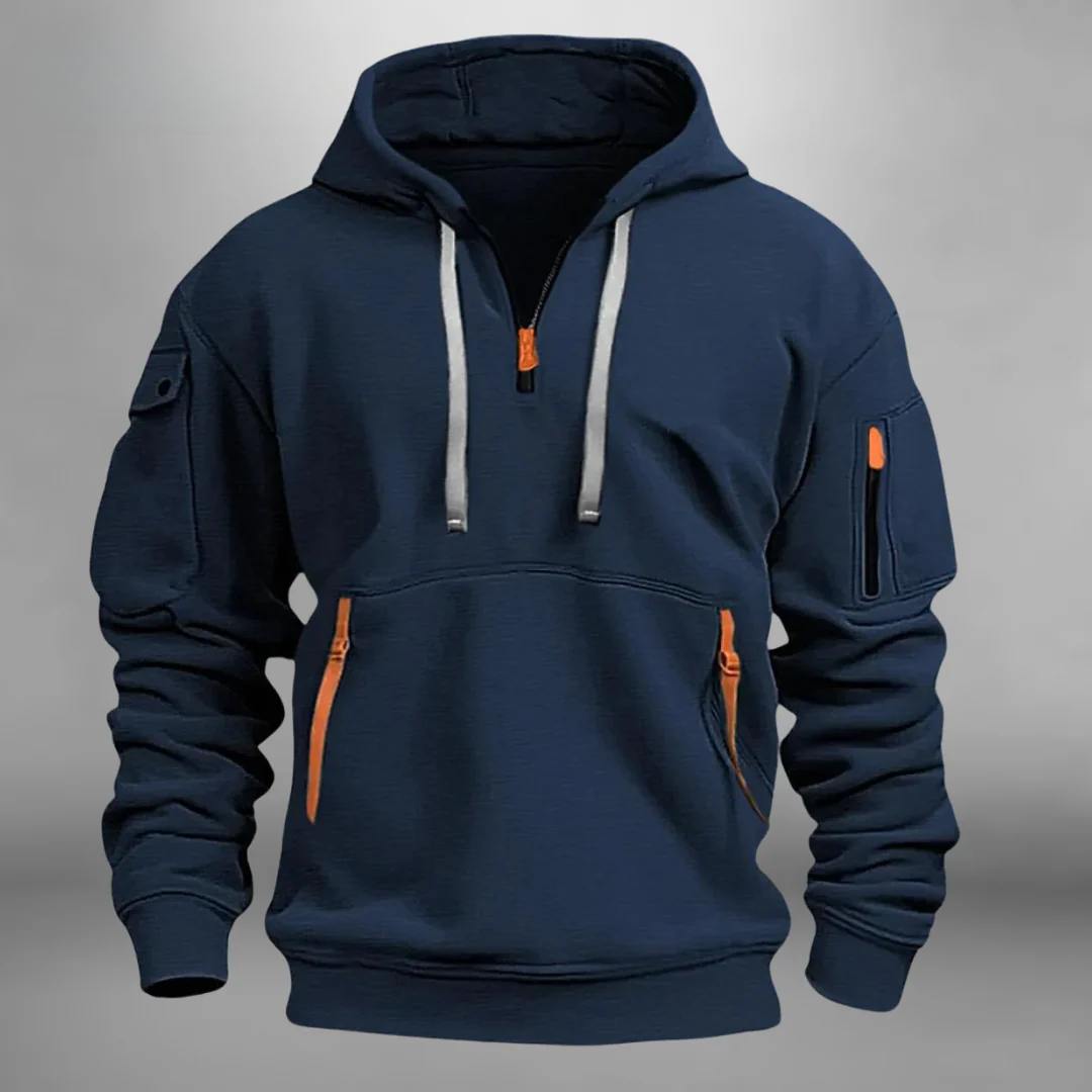 Men's Hoodie with Quarter Zip and Multi Pockets – Casual, Everyday Wear