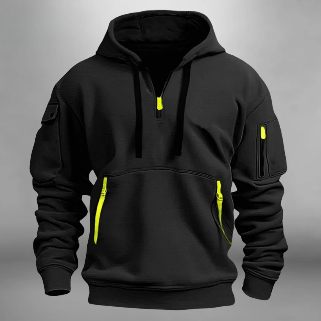 Men's Hoodie with Quarter Zip and Multi Pockets – Casual, Everyday Wear