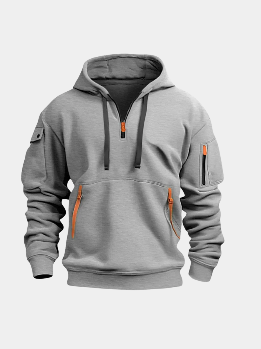 Men's Hoodie with Quarter Zip and Multi Pockets – Casual, Everyday Wear