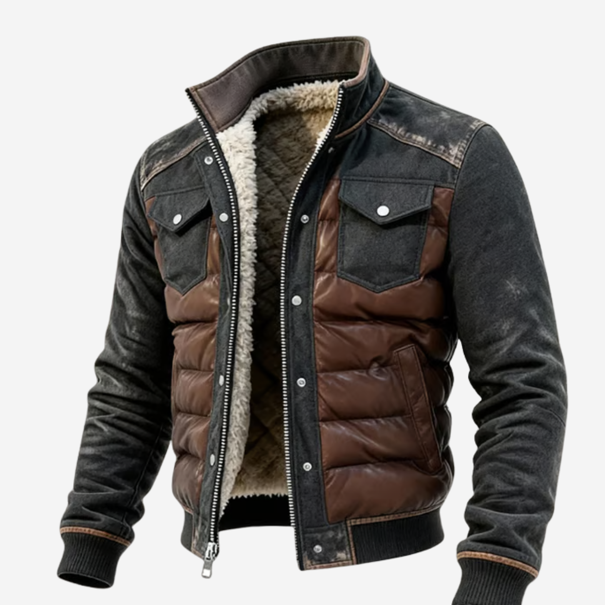 Men's Hybrid Quilted Jacket - Insulated, Denim Look – Winter, Casual Wear
