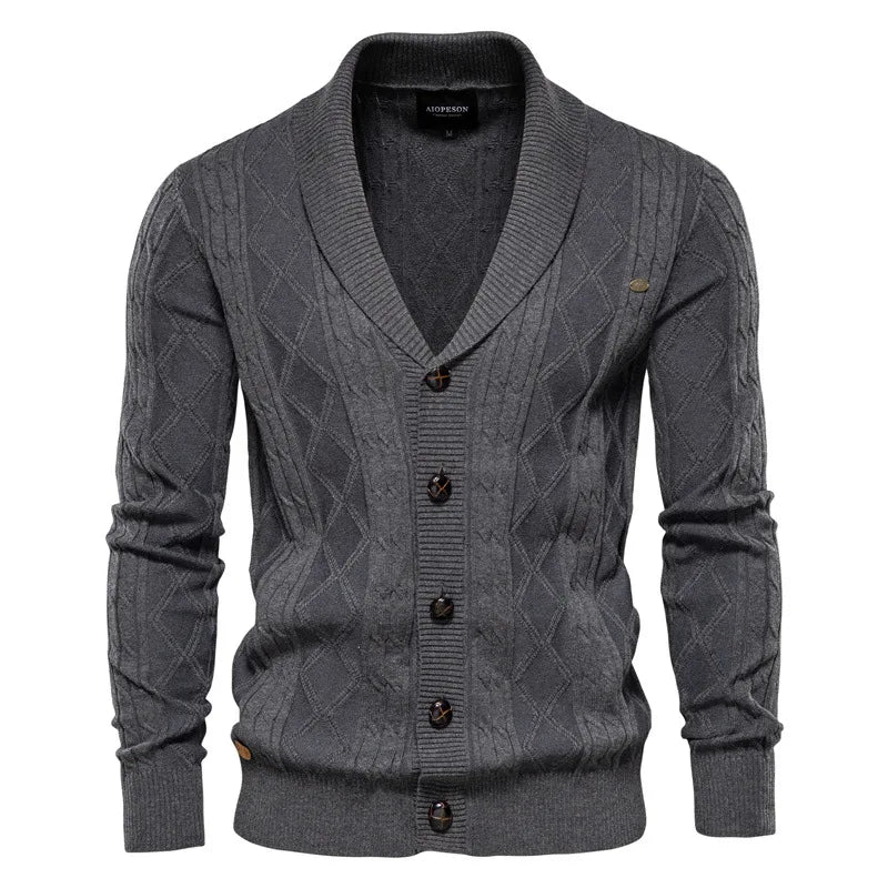 Men's Knit Cardigan Soft Cotton Shawl Collar – Casual Wear, Stylish Layering