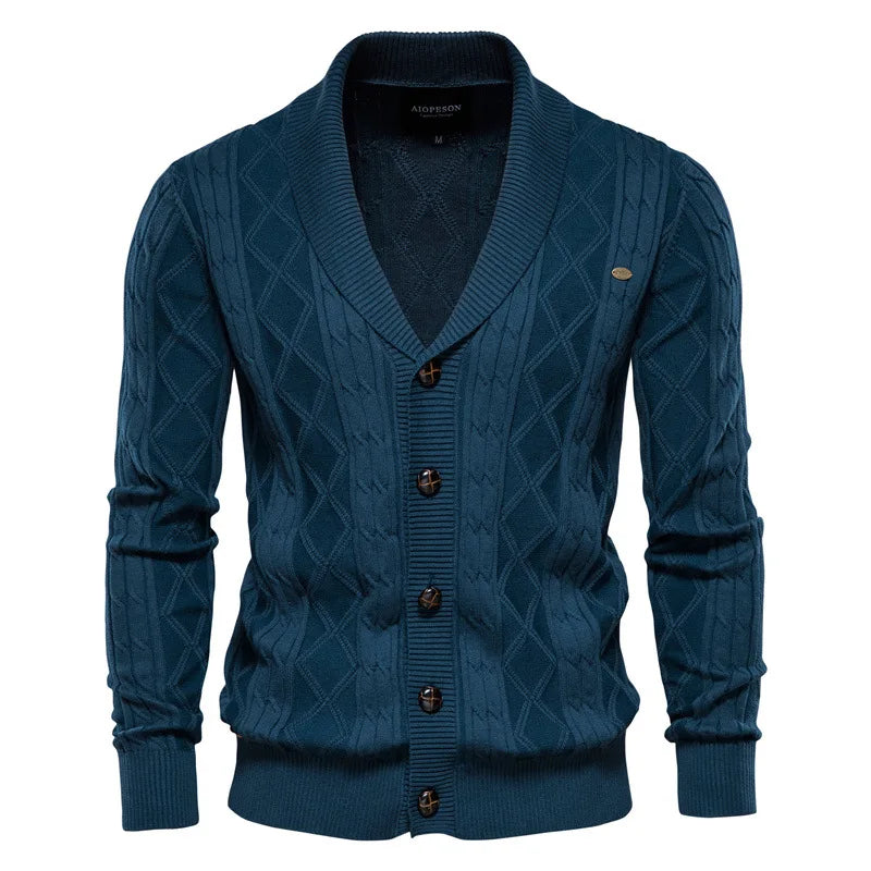 Men's Knit Cardigan Soft Cotton Shawl Collar – Casual Wear, Stylish Layering
