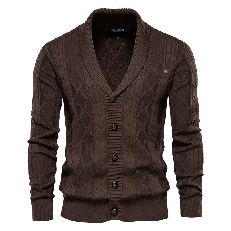 Men's Knit Cardigan Soft Cotton Shawl Collar – Casual Wear, Stylish Layering
