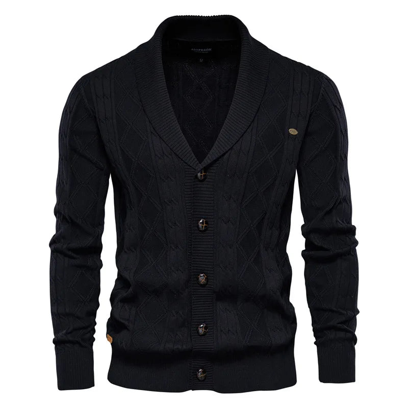 Men's Knit Cardigan Soft Cotton Shawl Collar – Casual Wear, Stylish Layering