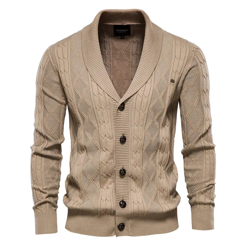 Men's Knit Cardigan Soft Cotton Shawl Collar – Casual Wear, Stylish Layering