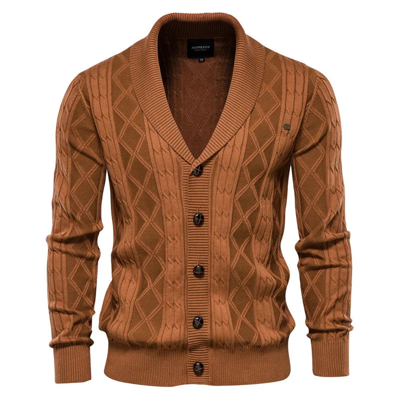 Men's Knit Cardigan Soft Cotton Shawl Collar – Casual Wear, Stylish Layering