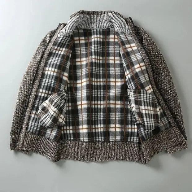 Men's Knit Plaid Jacket with Lining – Casual Wear, Stylish Layering