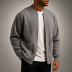 Men's Knit Sweater with Stand Collar, Textured Rib – Casual Wear, Everyday Style