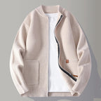 Men's Knit Sweater with Stand Collar, Textured Rib – Casual Wear, Everyday Style