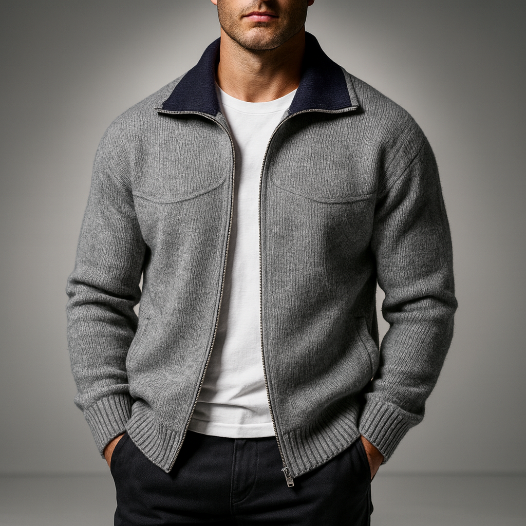 Men's Knit Zip Cardigan with Mock Neck – Business Casual, Everyday Wear