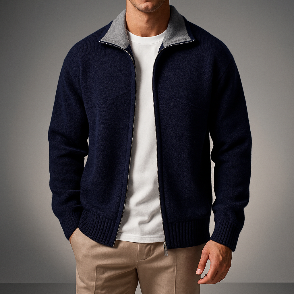 Men's Knit Zip Cardigan with Mock Neck – Business Casual, Everyday Wear