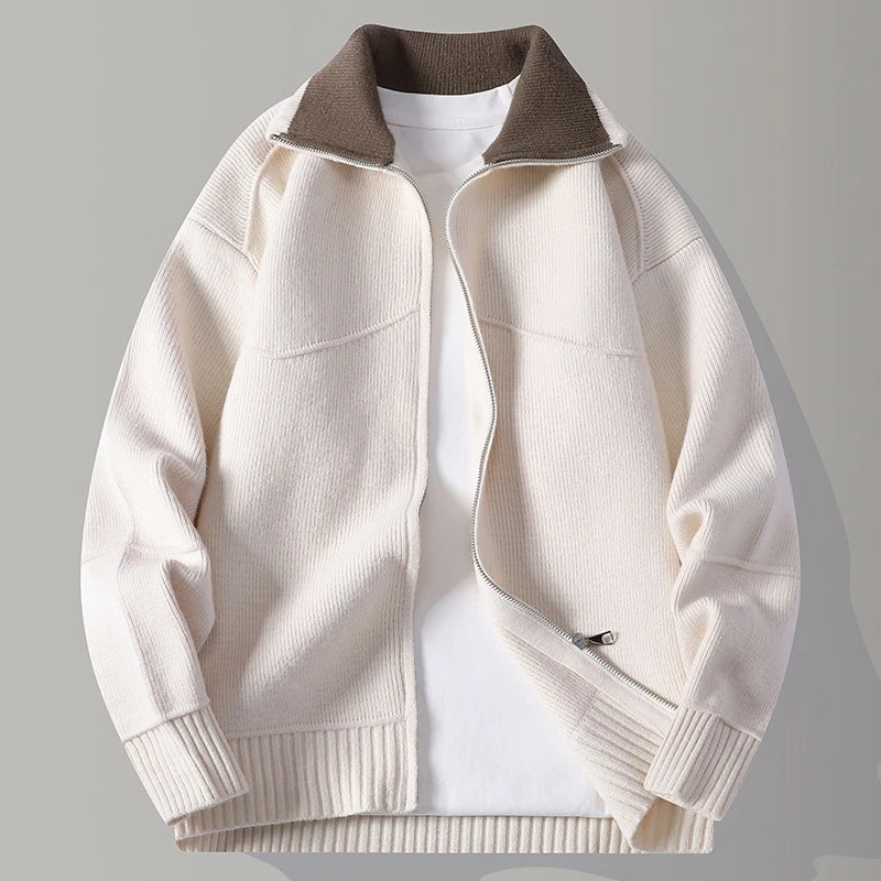 Men's Knit Zip Cardigan with Mock Neck – Business Casual, Everyday Wear