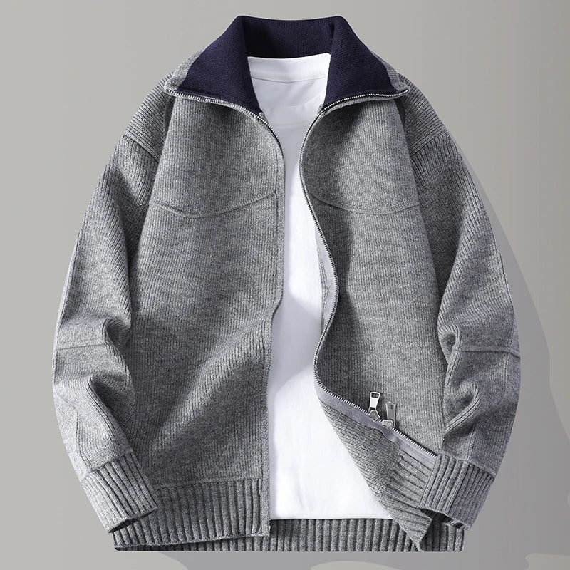 Men's Knit Zip Cardigan with Mock Neck – Business Casual, Everyday Wear