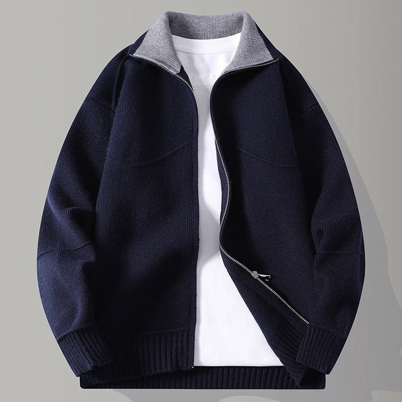 Men's Knit Zip Cardigan with Mock Neck – Business Casual, Everyday Wear