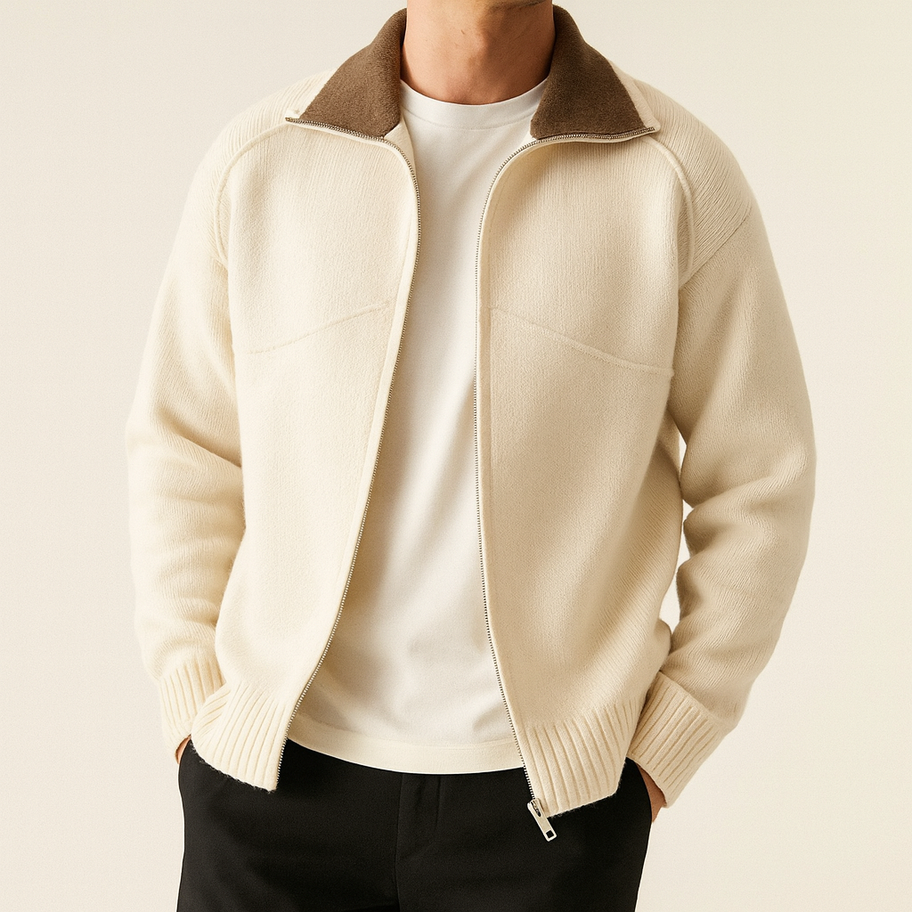 Men's Knit Zip Cardigan with Mock Neck – Business Casual, Everyday Wear