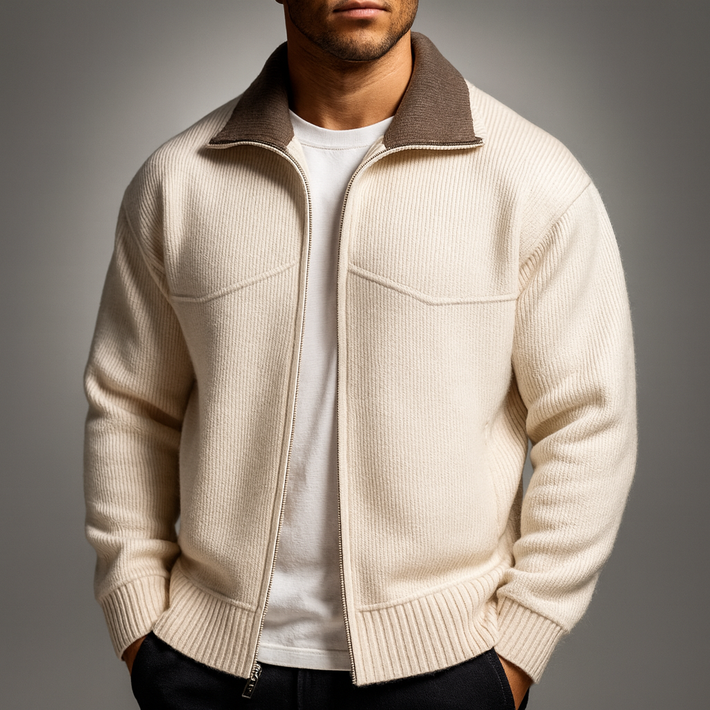 Men's Knit Zip Cardigan with Mock Neck – Business Casual, Everyday Wear