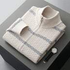 Men's Knit Zip Jacket with Woven Pattern – Casual Wear, Outdoor Activities