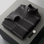 Men's Knit Zip Jacket with Woven Pattern – Casual Wear, Outdoor Activities