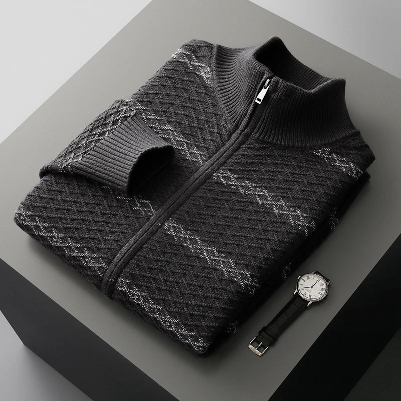Men's Knit Zip Jacket with Woven Pattern – Casual Wear, Outdoor Activities