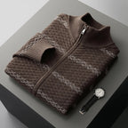 Men's Knit Zip Jacket with Woven Pattern – Casual Wear, Outdoor Activities
