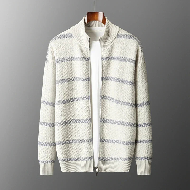 Men's Knit Zip Jacket with Woven Pattern – Casual Wear, Outdoor Activities