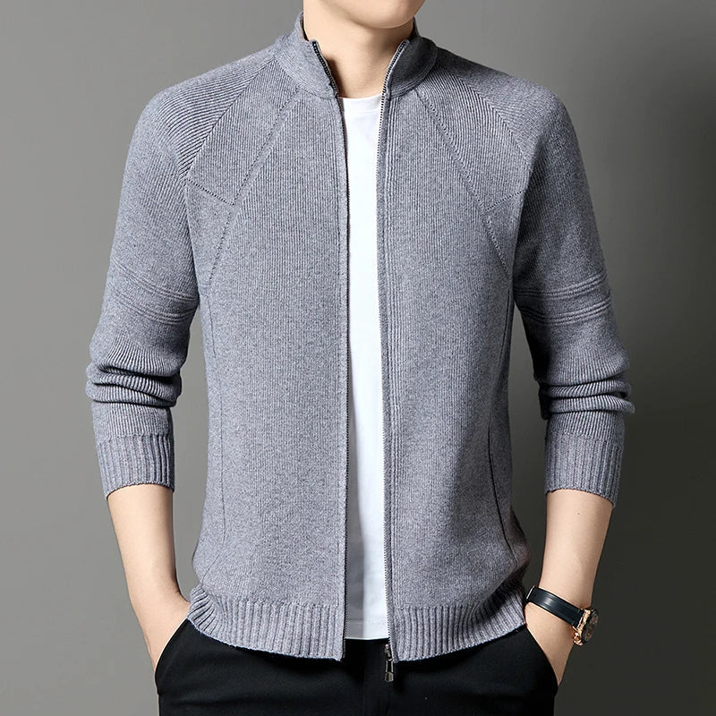 Men's Knitted Cardigan Wool Blend Full Zip Stand Collar – Casual, Office