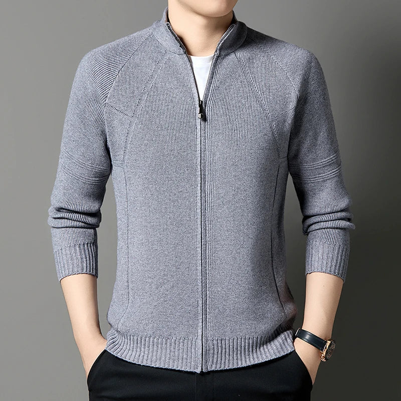 Men's Knitted Cardigan Wool Blend Full Zip Stand Collar – Casual, Office