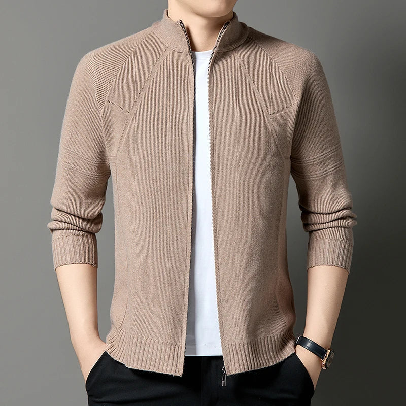 Men's Knitted Cardigan Wool Blend Full Zip Stand Collar – Casual, Office