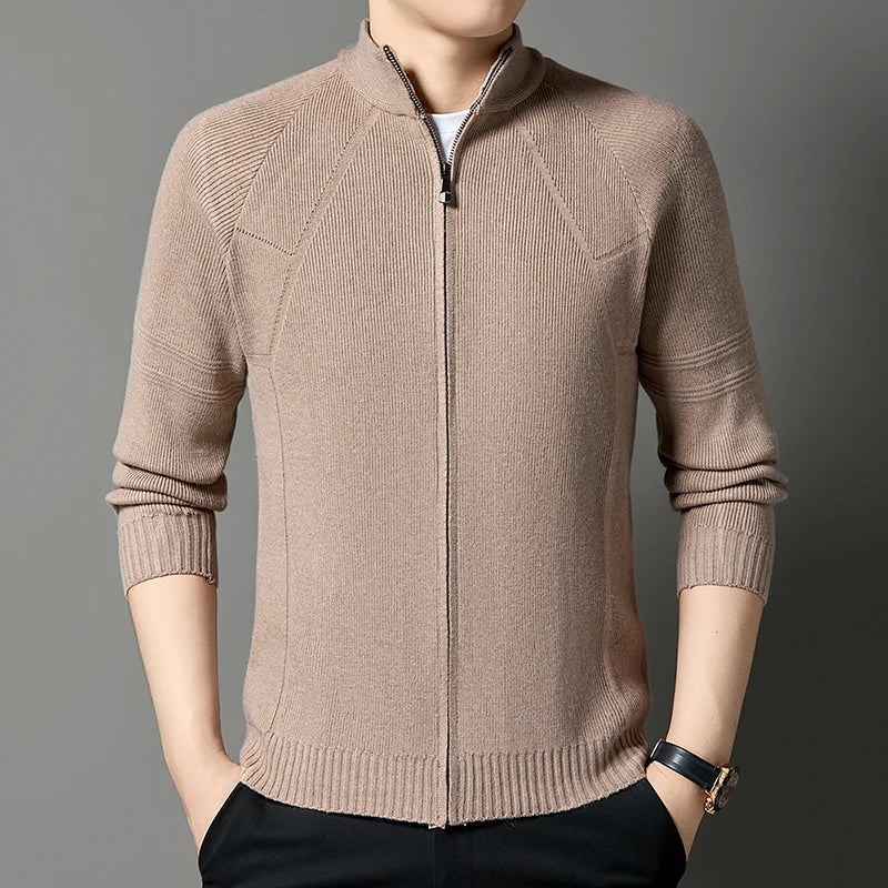 Men's Knitted Cardigan Wool Blend Full Zip Stand Collar – Casual, Office