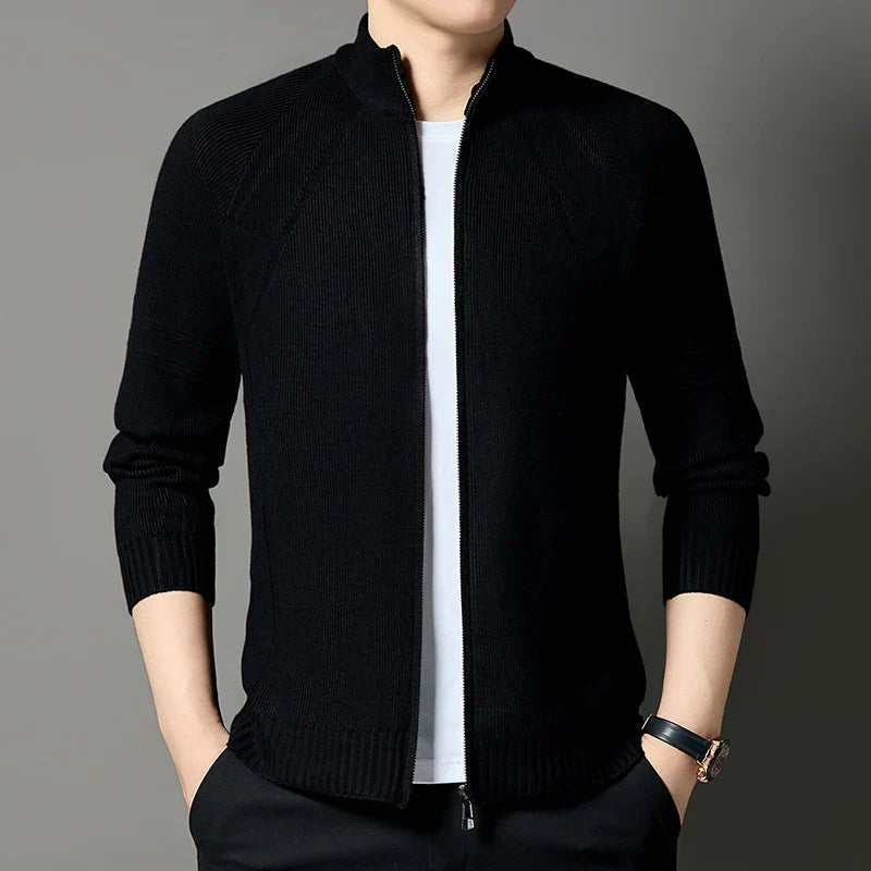 Men's Knitted Cardigan Wool Blend Full Zip Stand Collar – Casual, Office