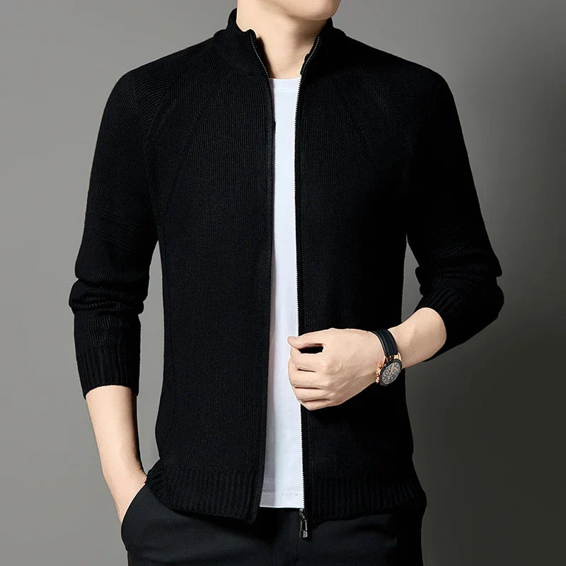 Men's Knitted Cardigan Wool Blend Full Zip Stand Collar – Casual, Office