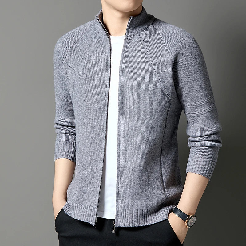 Men's Knitted Cardigan Wool Blend Full Zip Stand Collar – Casual, Office