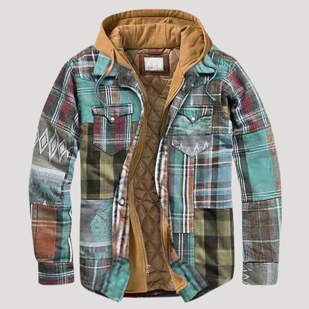 Men's Plaid Patchwork Jacket – Stylish Transitional Wear, Casual Outing