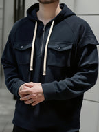 Men's Quarter-Zip Hoodie with Chest Pockets – Casual Wear, Outdoor Activities