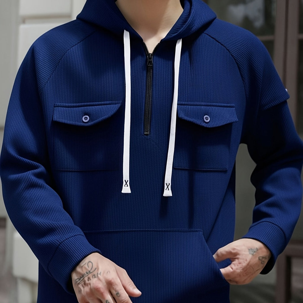 Men's Quarter-Zip Hoodie with Chest Pockets – Casual Wear, Outdoor Activities