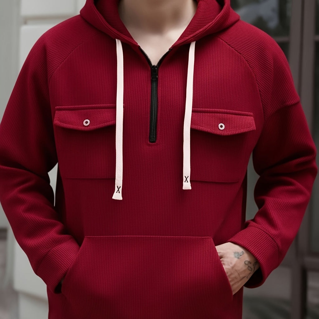 Men's Quarter-Zip Hoodie with Chest Pockets – Casual Wear, Outdoor Activities